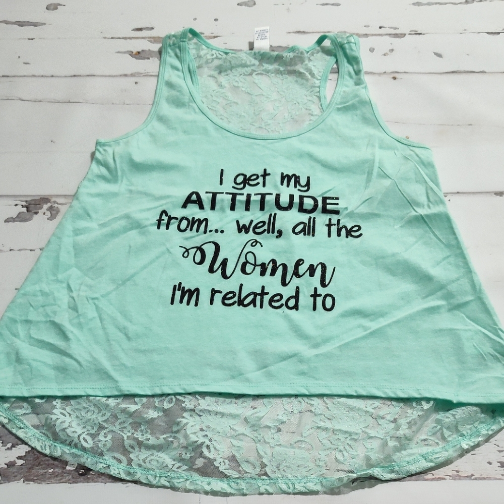 Kids Mint Green Graphic Back Lace Tank Top